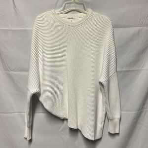 Free People Asymmetrical Hem White Ribbed Sweater Size Medium Dolman Sleeves
